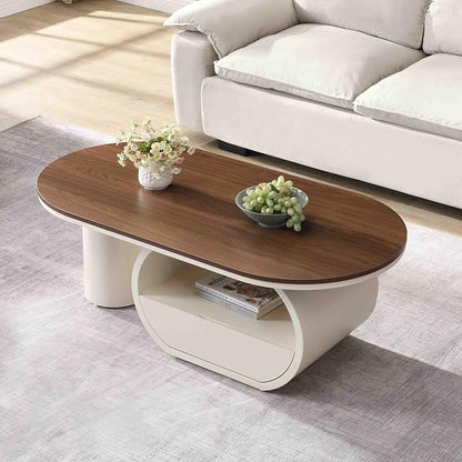 Modern Oval Coffee Table, 47.24" Brown Wood Top Coffee Table - Image 3