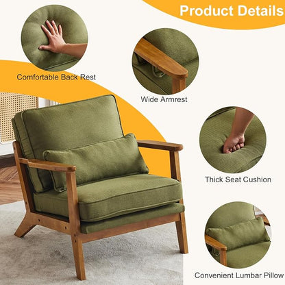 Karl home Accent Chair Wide Armrest Mid-Century Lounge Chair Linen Fabric - Image 3