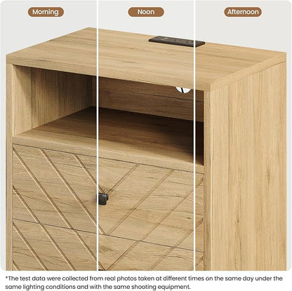Modern Nightstand with Charging Station, LED Bedside Table with 2 Storage - Image 5