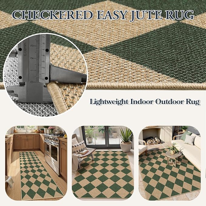 Lahome Checkered Easy Jute 5x7 Outdoor Rug, Washable Rugs - Image 7
