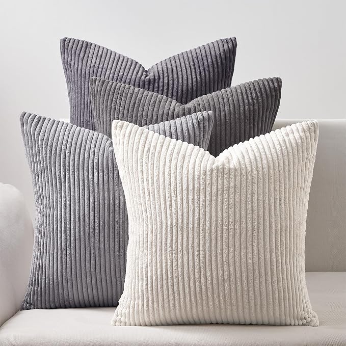 Topfinel 55x55cm Gray Set of 4 Corduroy Pillow Covers Cushion Cover Decorative by Topfinel