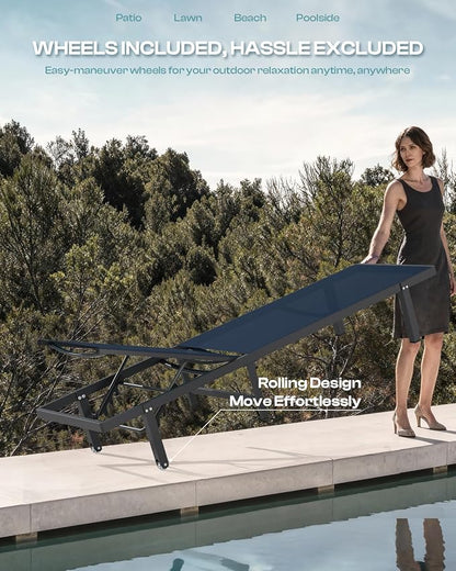 Lounge Chair Outdoor with Wheels, Aluminum Patio Chaise Lounge Chair with 5 - Image 5