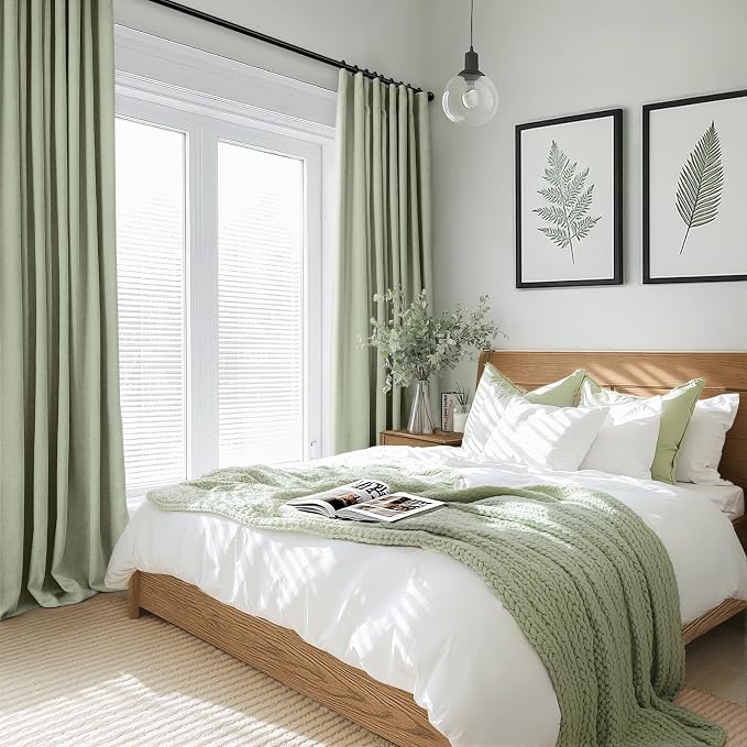 INOVADAY Linen Textured 100% Blackout Sliding Door Curtains 102x84 Sage | 1 - Image 3