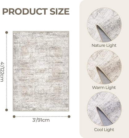 3x4 Rugs for Entryway, Washable Area Rug, Taupe | Small Rug for Kitchen - Image 2