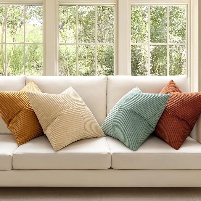 MIULEE Fall Teal-Orange Decorative Throw Pillow Covers 24x24 Inch Set of 4 Boho - Image 2