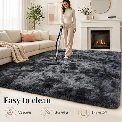 PLHXFR 9x12 Area Rugs Living Room: Fluffy Bedroom Soft Shag Rug Black Grey | - Image 9