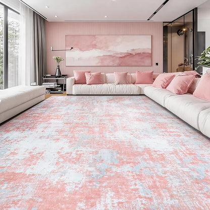Aelenmu 10x14 Area Rugs for Living Room Dining Room Washable Pink | Soft Modern - Image 2