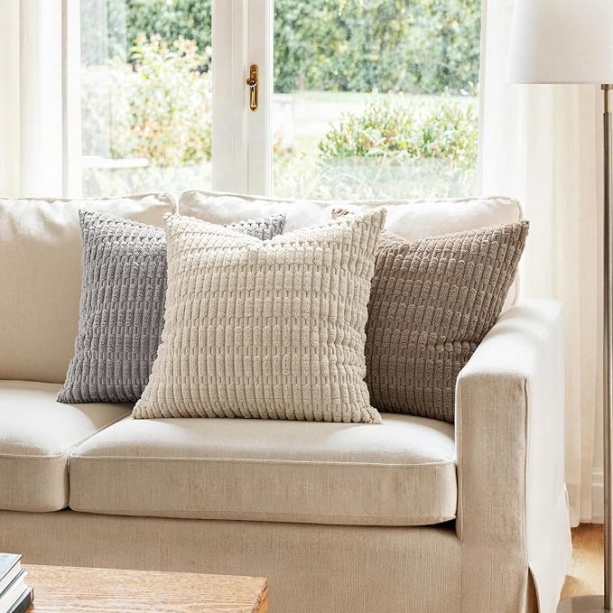 MIULEE Corduroy Decorative Throw Pillow Covers 12x12 Light Brown Pack of 2 | - Image 2