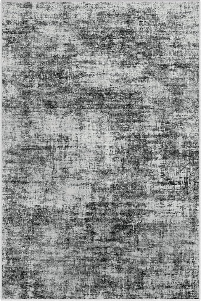 5x7 Area Rugs for Living Room: Washable Abstract Black Badroom Carpet | - Image 3