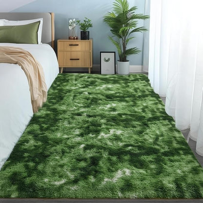 Fluffy Moss Green Rugs for Living Room 5x8, Modern Bedside Forest Carpets | - Image 3