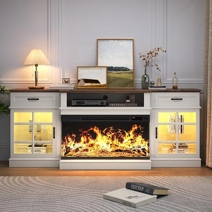 MXV 80" Fireplace TV Stand, 3-Sided Glass Fireplace and Modern Entertainment - Image 8