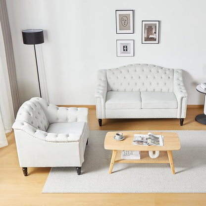 LEVNARY White Velvet Chair for Bedroom, Upholstered Sofa Chair - Image 8