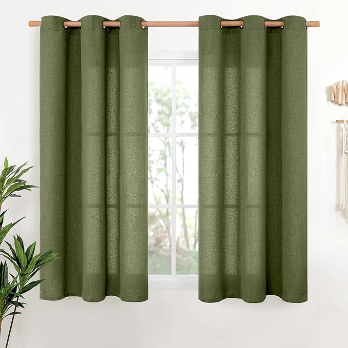 YoungsTex Olive Green Linen Curtains 45 Inch Length 2 Panels by YoungsTex