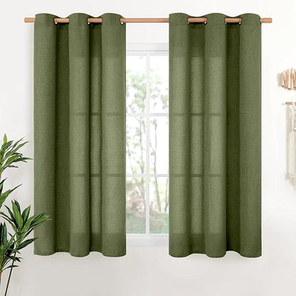 YoungsTex Olive Green Linen Curtains 45 Inch Length 2 Panels by YoungsTex
