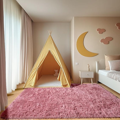 Blush Rugs for Living Room Bedroom, Fluffy 5x8 Bedside Area Rug, Soft Plush - Image 6