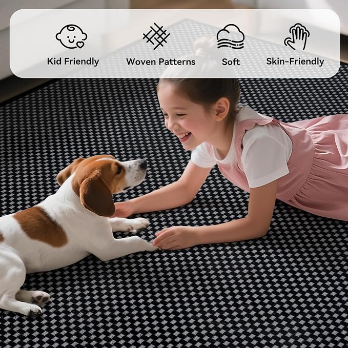 Kitchen Runner Rug Mat Non Slip Hallway Runner Washable Black 2x6 ft | Boho - Image 4