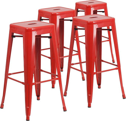 Flash Furniture Lily 4 Pack Commercial Grade 30" High Backless Red Metal by FlashFurniture