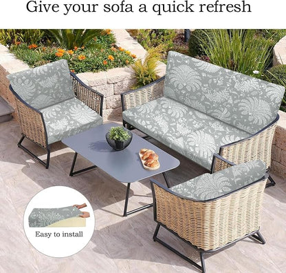 CALBODE Ourdoor Cushion Covers Waterproof Set of 8 Floral Printed Stretch Patio - Image 5