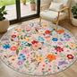 PLHXFR Round Area Rug Living Room: 4 ft Floral Washable Soft Carpet Beige | by PLHXFRSoftAreaRugs
