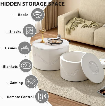 Round Nesting Coffee Table Set of 2, Circle Coffee Tables - Image 4