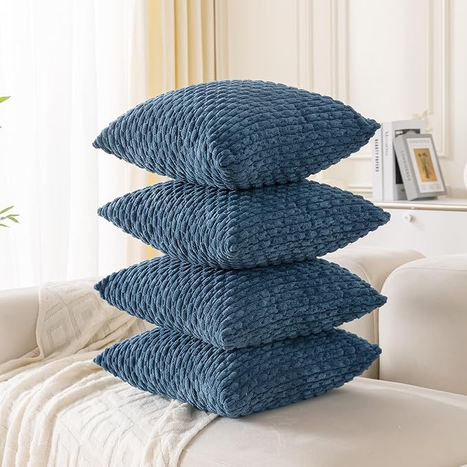 Set of 4 Blue Decorative Throw Pillow Covers 20x20 Inch Corduroy Pillow Covers - Image 7