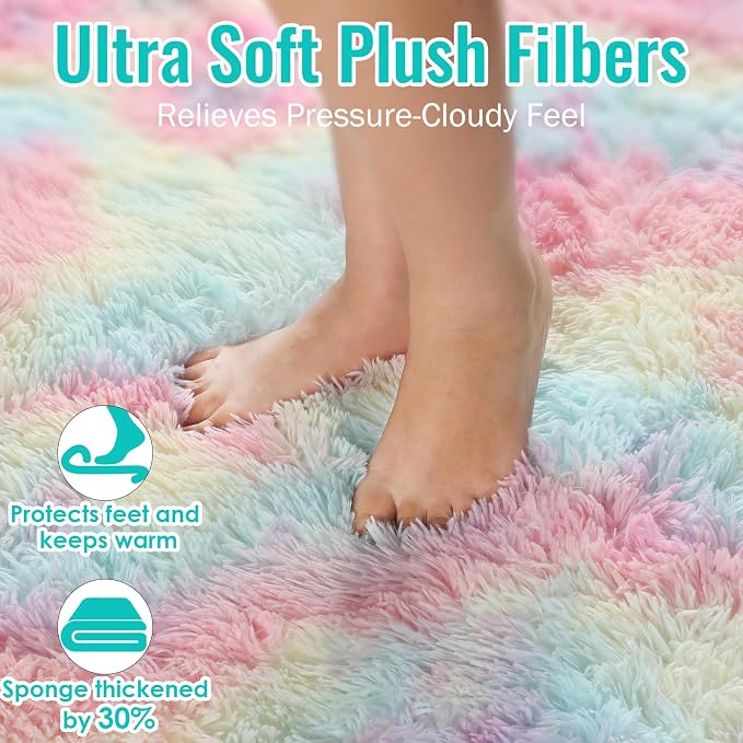 Vibrant Rainbow Rug 3x5 Ft, Bedside Preppy Dorm Area Rug - Image 3