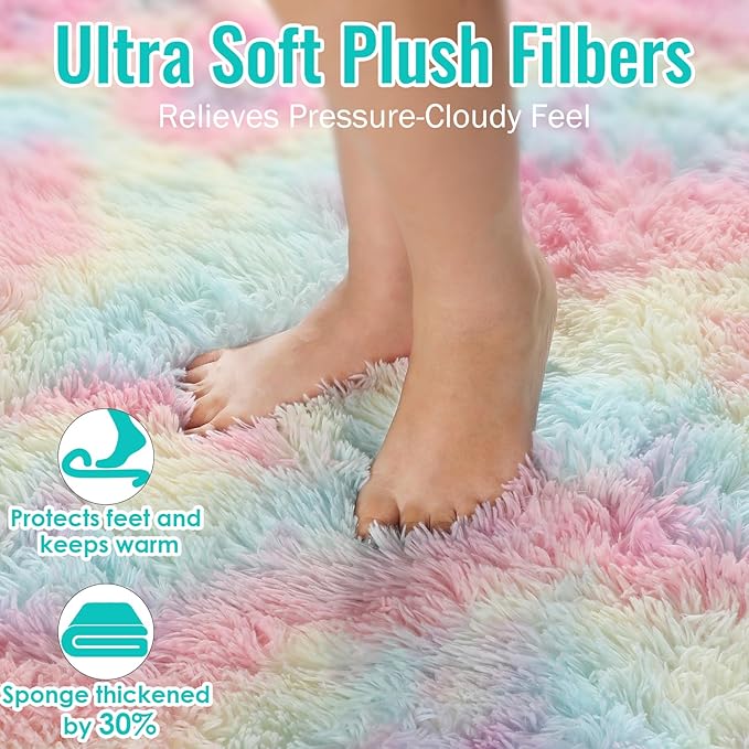 Fluffy Vibrant Area Rugs for Girls Bedroom, Plush Shaggy Colorful Rugs for Kids - Image 6