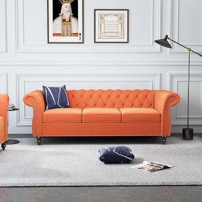 ORRD 3 Piece Living Room Set, Velvet Chesterfield Sofa Loveseat Couch Chair - Image 3