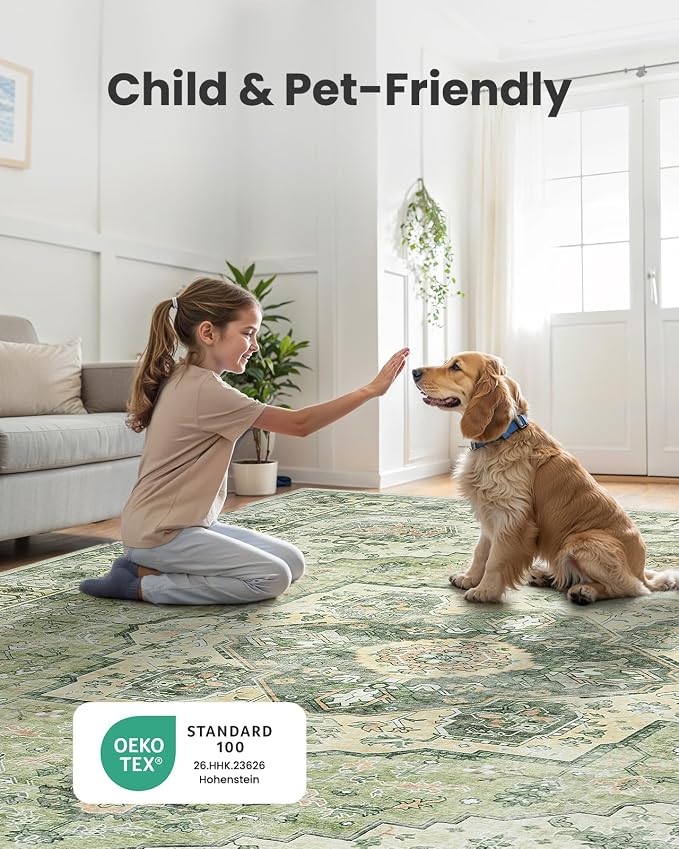 AMADA HOMEFURNISHING 9x12 Area Rug, Washable Low-Profile Large Area Rug - Image 4