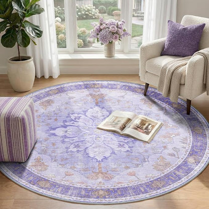 RELEANY Washable Area Rug, Round 4ft, Water Repellent, Pet Friendly, Vintage - Image 2