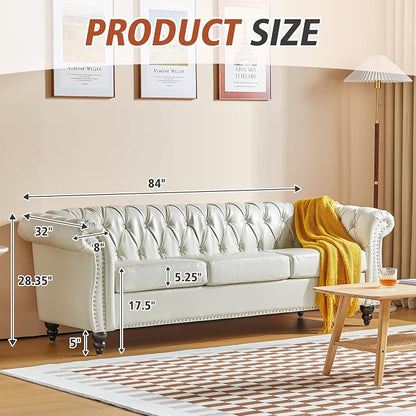 Chesterfield 3 Seater Sofa, Modern Leather Tufted Couch 3 Seater - Image 2