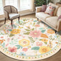 RELEANY Floral Washable Round 8ft Area Rug Beige/White/Orange | Flower Carpet by RELEANY