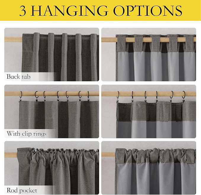 NICETOWN 100% Blackout Grizzle Gray Curtains 90 inches Long - Image 3