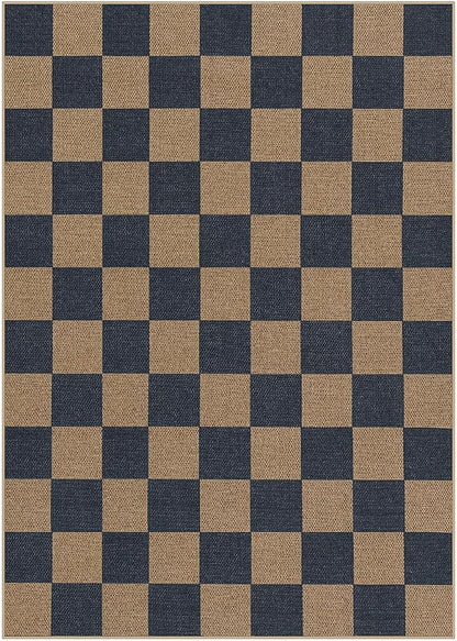 Lahome Checkered Easy Jute Living Room Rugs, 5x7 Outdoor Patio Rug Washable | - Image 7