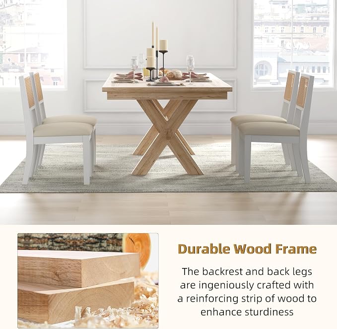 Westice Rattan Dining Chairs Set of 6, Farmhouse Natural Dining Room Chairs - Image 6