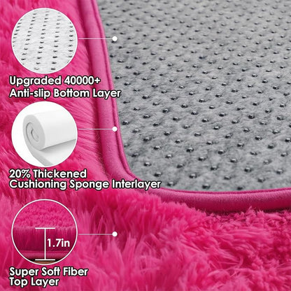 Hot Pink Area Rugs for Bedroom Living Room, Fluffy Fuzzy Shag Shaggy 4x6 - Image 3