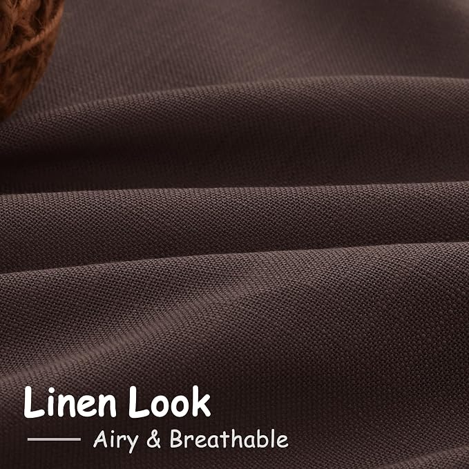 Coffee Linen Boho Curtains for Bedroom Back Tab Rod Pocket Semi Sheer Linen - Image 5