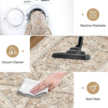 Yamaziot Washable Runner Rug, 2x8 Non-Slip Boho Vintage Hallway Kitchen Rug | - Image 6
