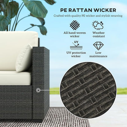 Outsunny Patio Couch PE Wicker Deep Seating Outdoor Sofa - Image 4