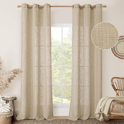Linen Blended Curtains for Bedroom, Linen Textured Light Filtering Drapes by LAMIT