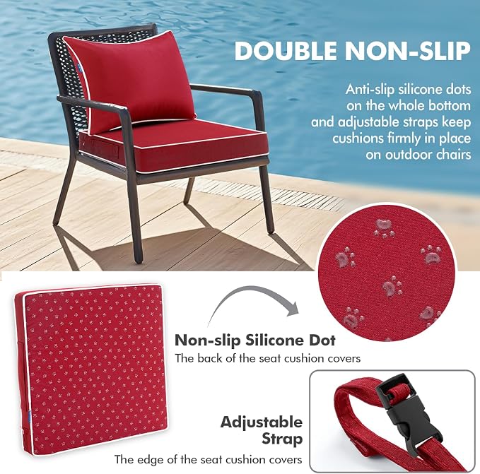 MIULEE Red Outdoor Seat Cushion 24x24 Inch Waterproof & 3 Year Fade Resistant - Image 4