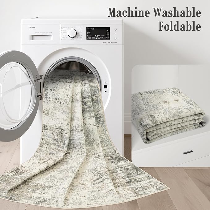 2.6x8 Washable Runner Rug：Modern Abstract Soft Carpet Ash Brown | - Image 6