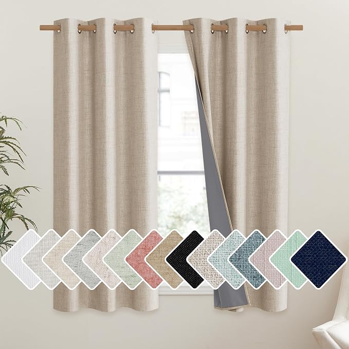 NICETOWN Cream Thick Linen Blend 100% Blackout Curtains 63" Long 2 Panels Set by NICETOWN