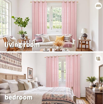 YoungsTex Light Pink Linen Curtains 84 Inch Length - Image 2