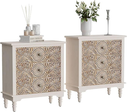 HOMPUS Nightstands Set of 2, Night Stand w Flower Pattern, Bedside Table Set of by HOMPUS