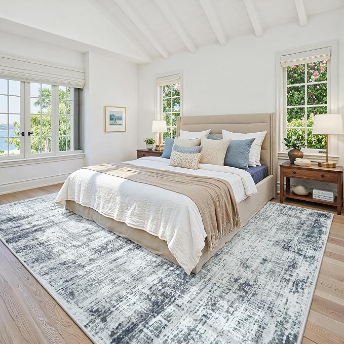 6x9 Washable Area Rug for Living Room Bedroom: Non-Slip Modern Black Grey | - Image 2