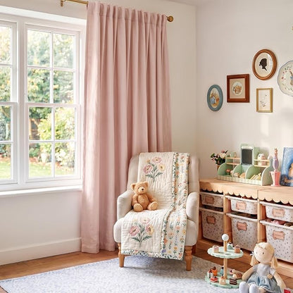 INOVADAY Extra Wide 100% Blackout Linen Curtains 102x84 Blush Pink | Linen - Image 5