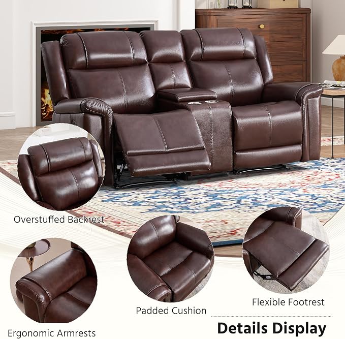 ANJ Geniune Leather Manual Loveseat Recliner Sofa Set of 2 - Image 5