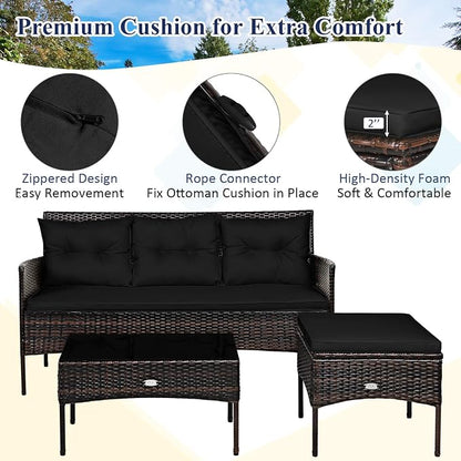 Tangkula 3 Pieces Patio Conversation Set, All Weather Outdoor PE Rattan Wicker - Image 4