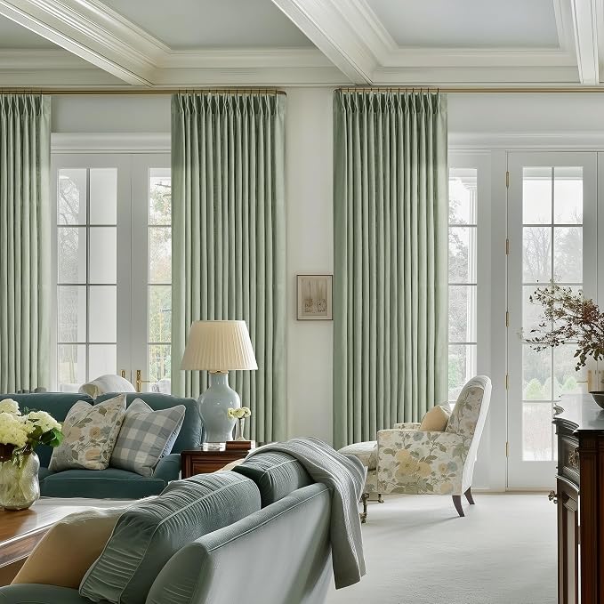 Sage Green Pinch Pleated Linen Light Filtering Curtains 80 Inches Long | Semi - Image 7